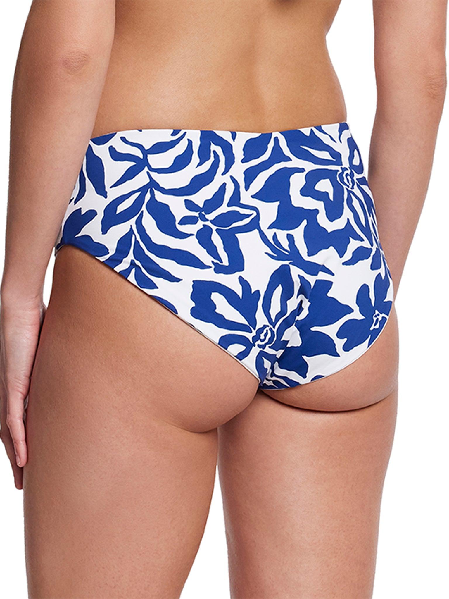 V-Kini Swimsuit Bottom Poolside Sale Blue Floral V Bikini Bottom - Back On-Model | Hanky Panky