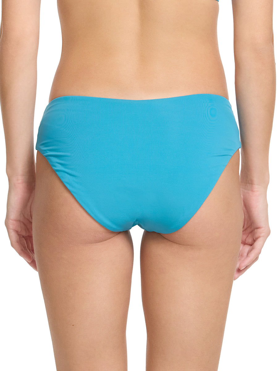 Tahiti Teal V-Kini Swimsuit Bottom Back View, Full Coverage on Model | Hanky Panky