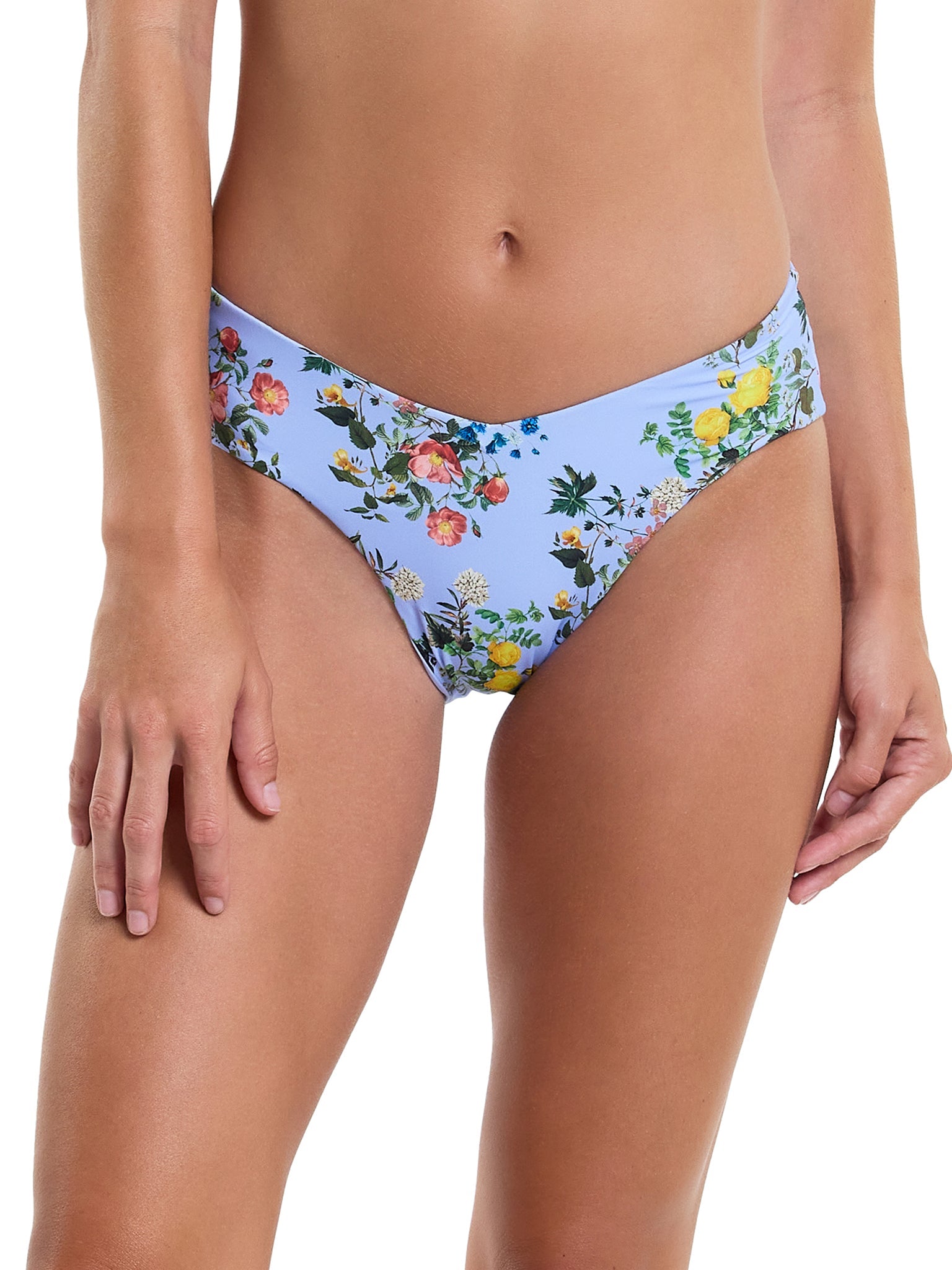 Periwinkle Floral Print V-Kini Swimsuit Bottom - Front View On Model | Hanky Panky