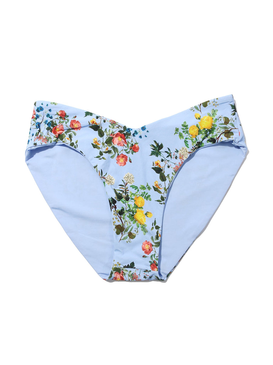 Periwinkle Floral Print V-Kini Bikini Bottom - Flat Lay Front View | Hanky Panky