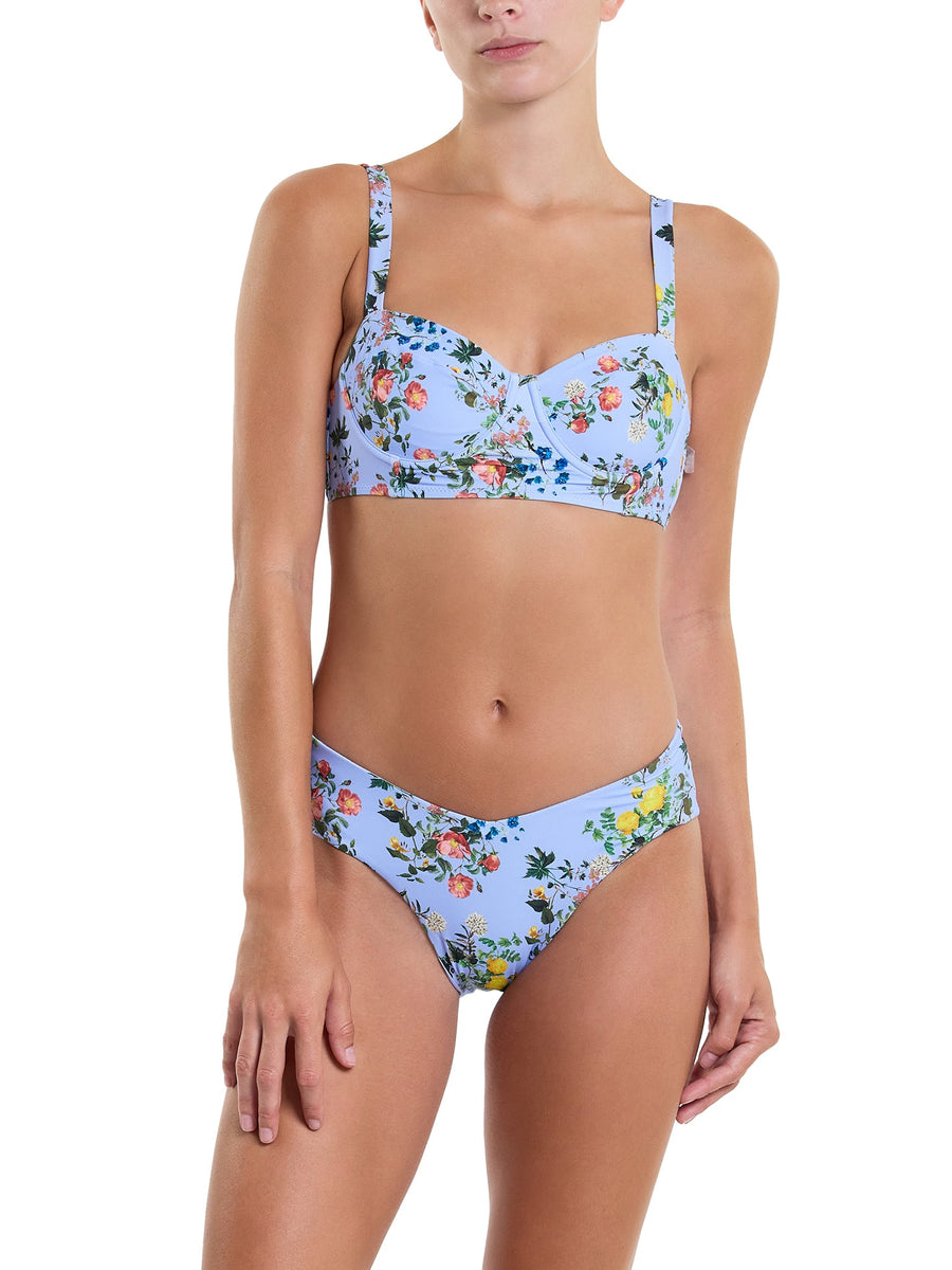 Periwinkle Floral Print V-Kini Swim Bottom with Matching Bikini Top - Front View | Hanky Panky
