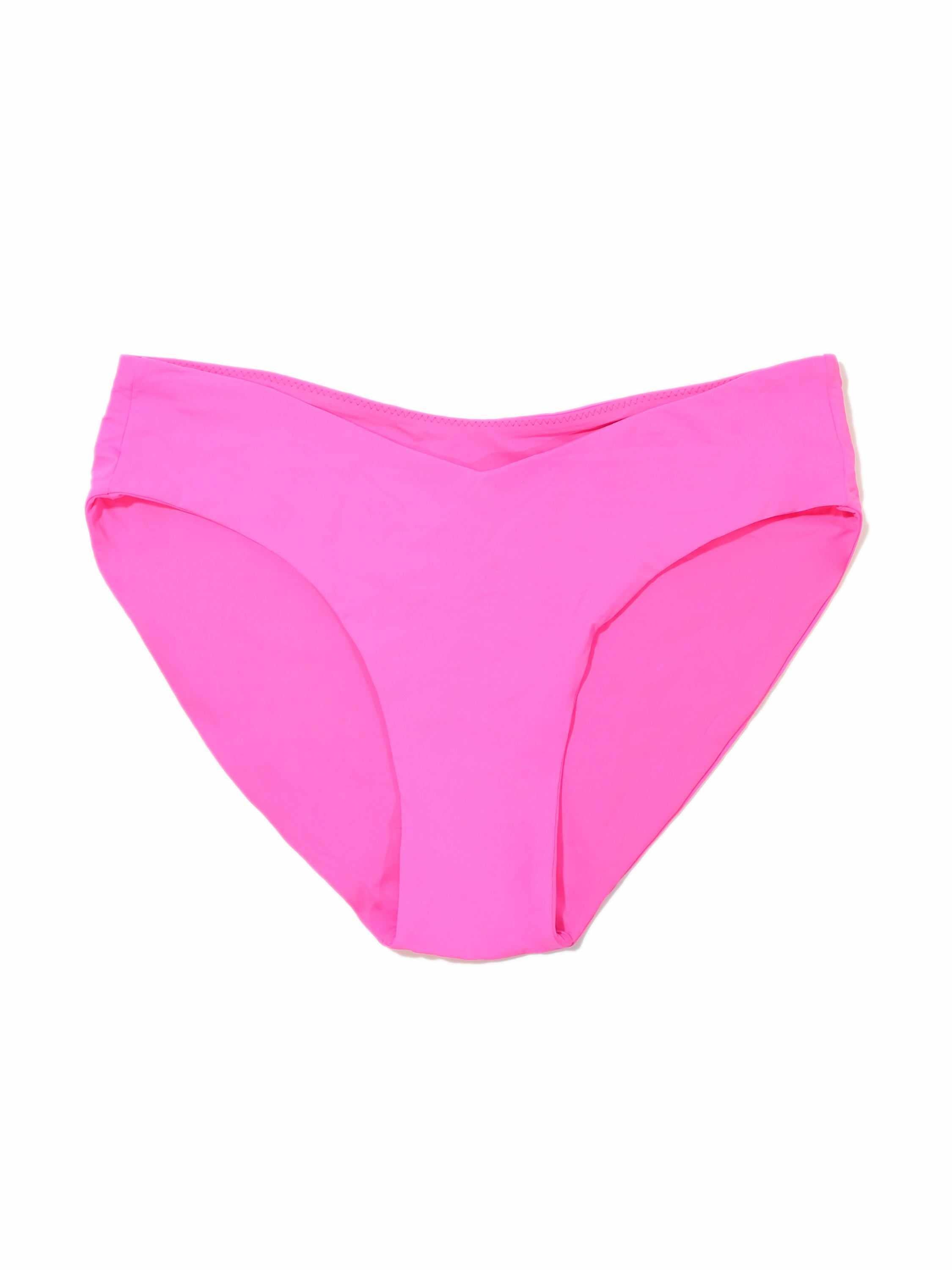 Unapologetic Pink V-Kini Bikini Bottom Flat Lay Front - V-Cut Waistband Detail | Hanky Panky
