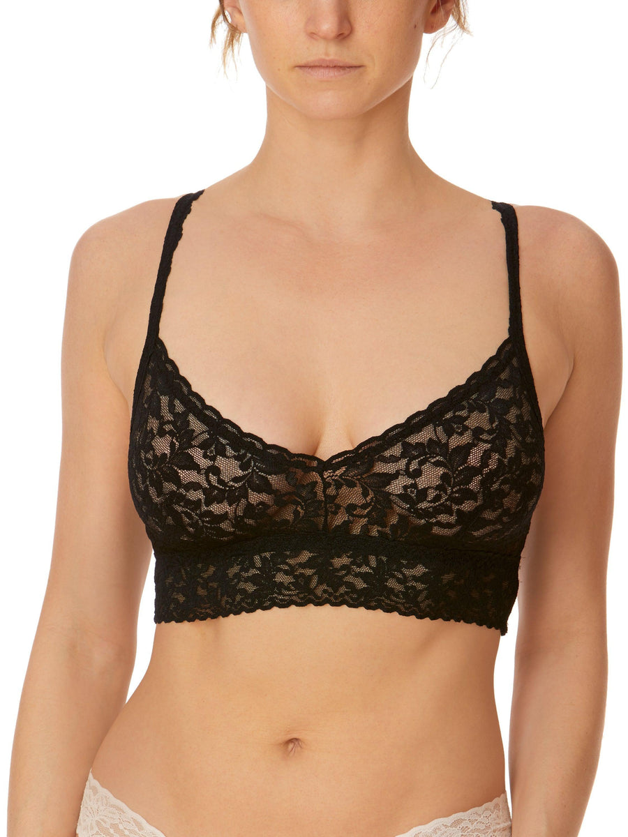 Black V-Neck Retro Lace Bralette - Front View On Model | Hanky Panky