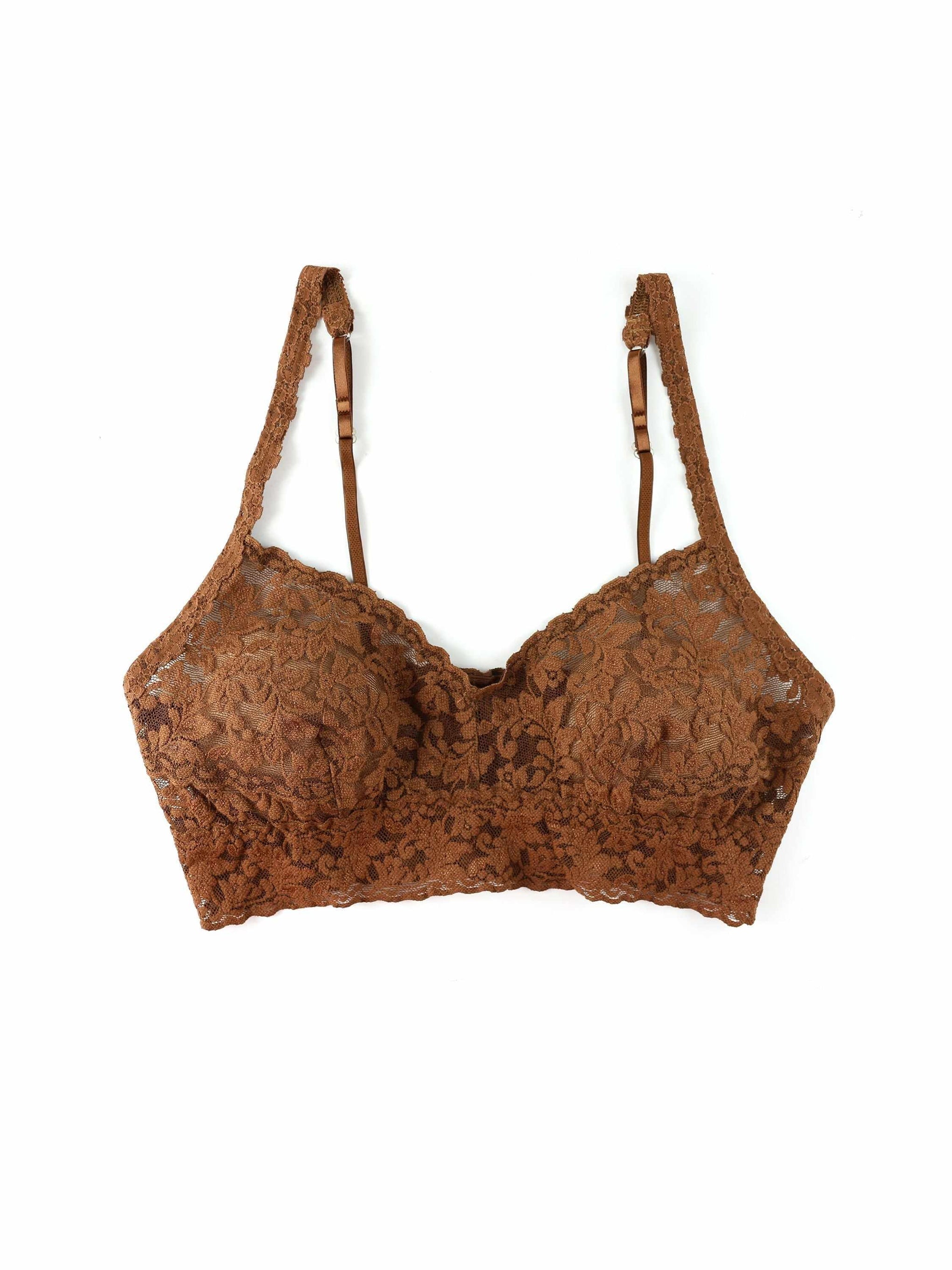 V-Neck Retro Lace Bralette Macchiato Brown