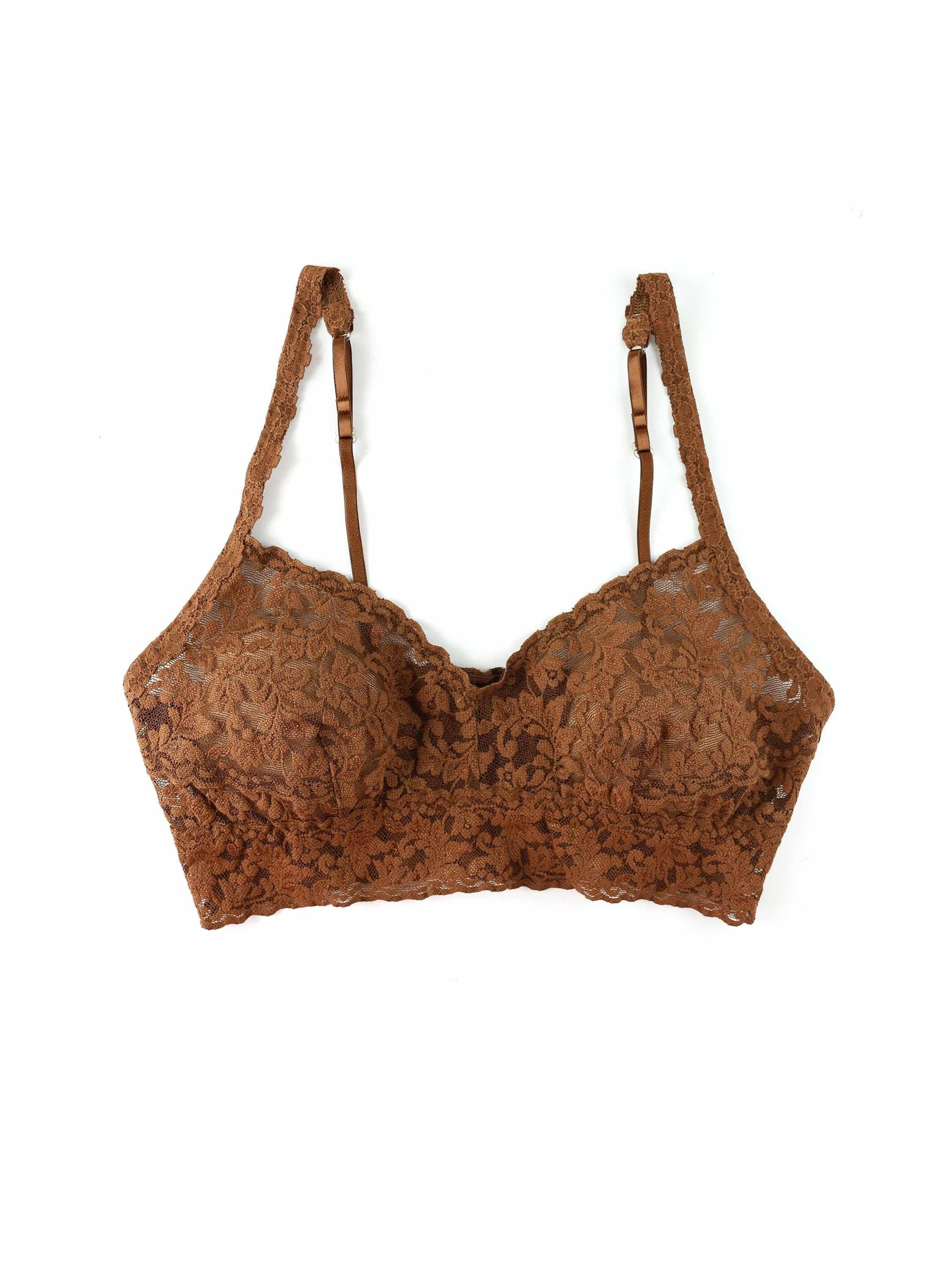 Macchiato Brown V-Neck Retro Lace Bralette - Flat Lay Product Detail | Hanky Panky