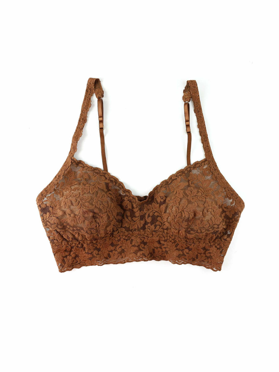 Macchiato Brown V-Neck Retro Lace Bralette - Flat Lay Product Detail | Hanky Panky