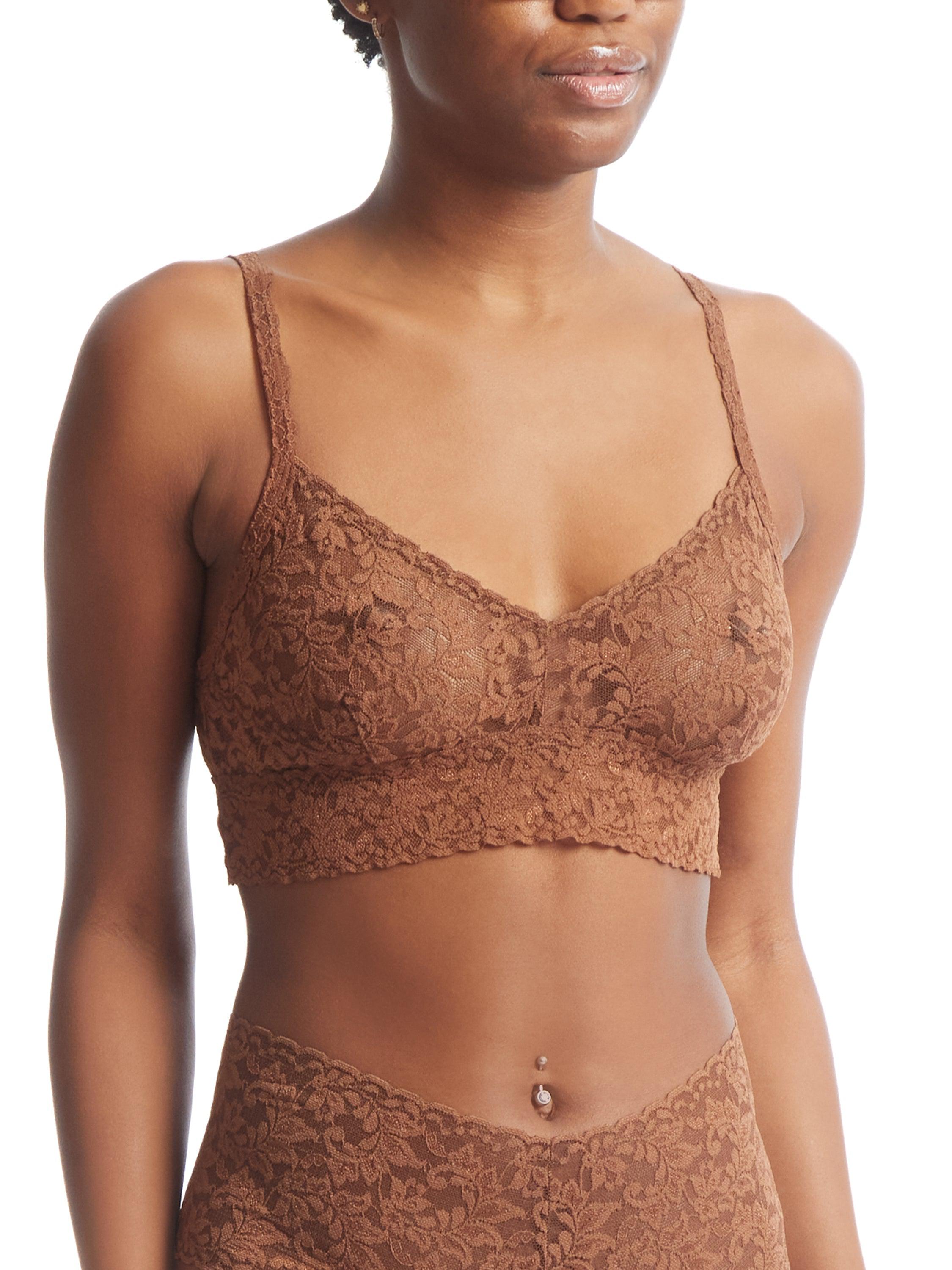 Macchiato Brown V-Neck Retro Lace Bralette - Front On-Model View | Hanky Panky