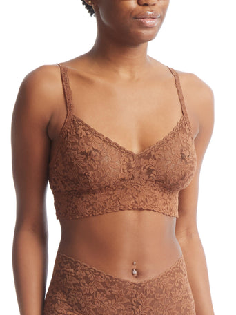 Macchiato Brown V-Neck Retro Lace Bralette - Front On-Model View | Hanky Panky