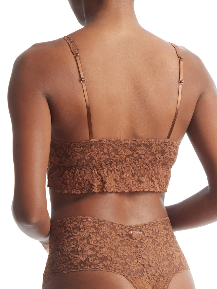 Macchiato Brown Retro Lace Bralette - Back View with Adjustable Straps On-Model | Hanky Panky