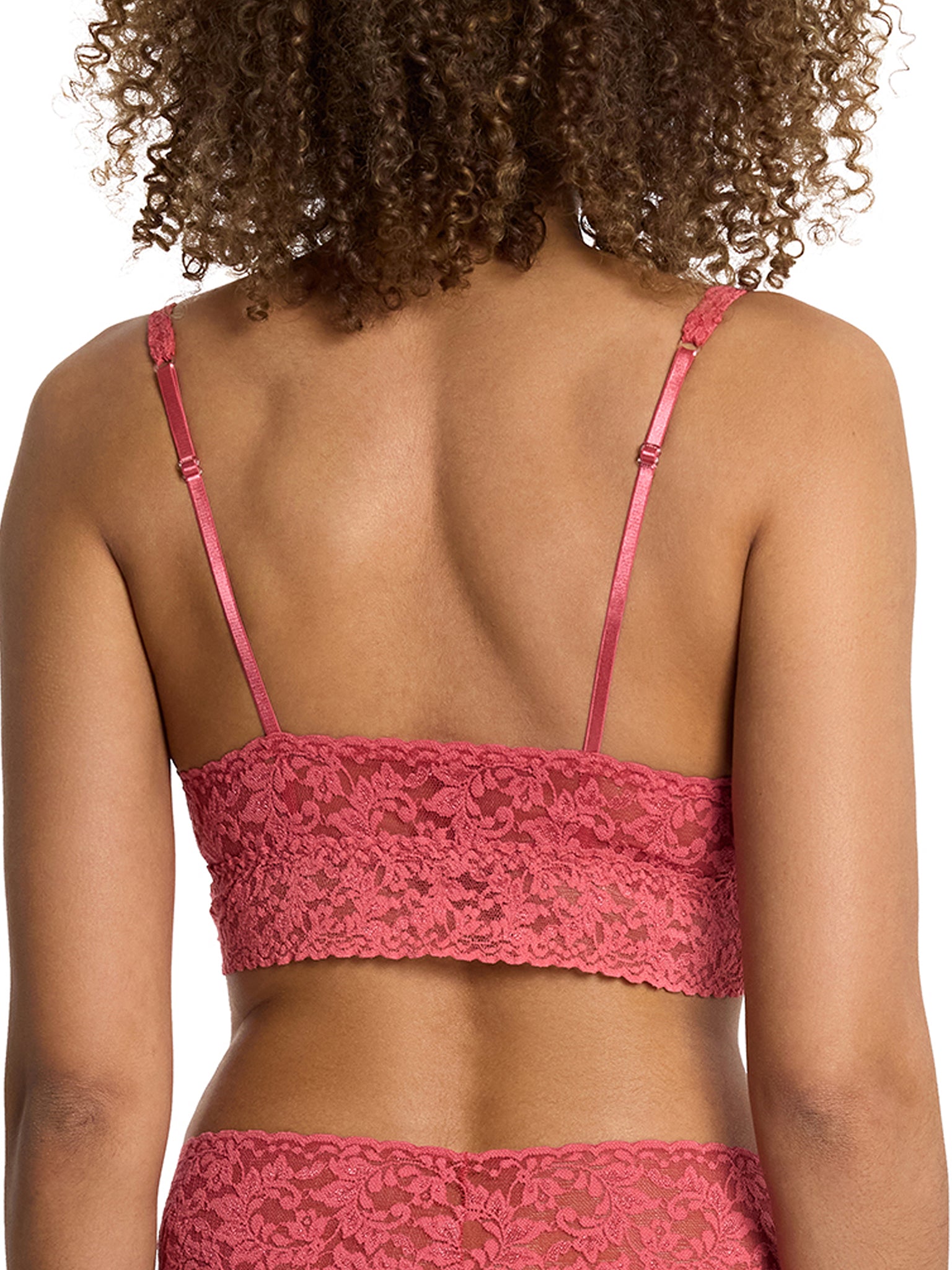 Naples Red Retro Lace Bralette - Back View Adjustable Satin Strap Detail On-Model | Hanky Panky