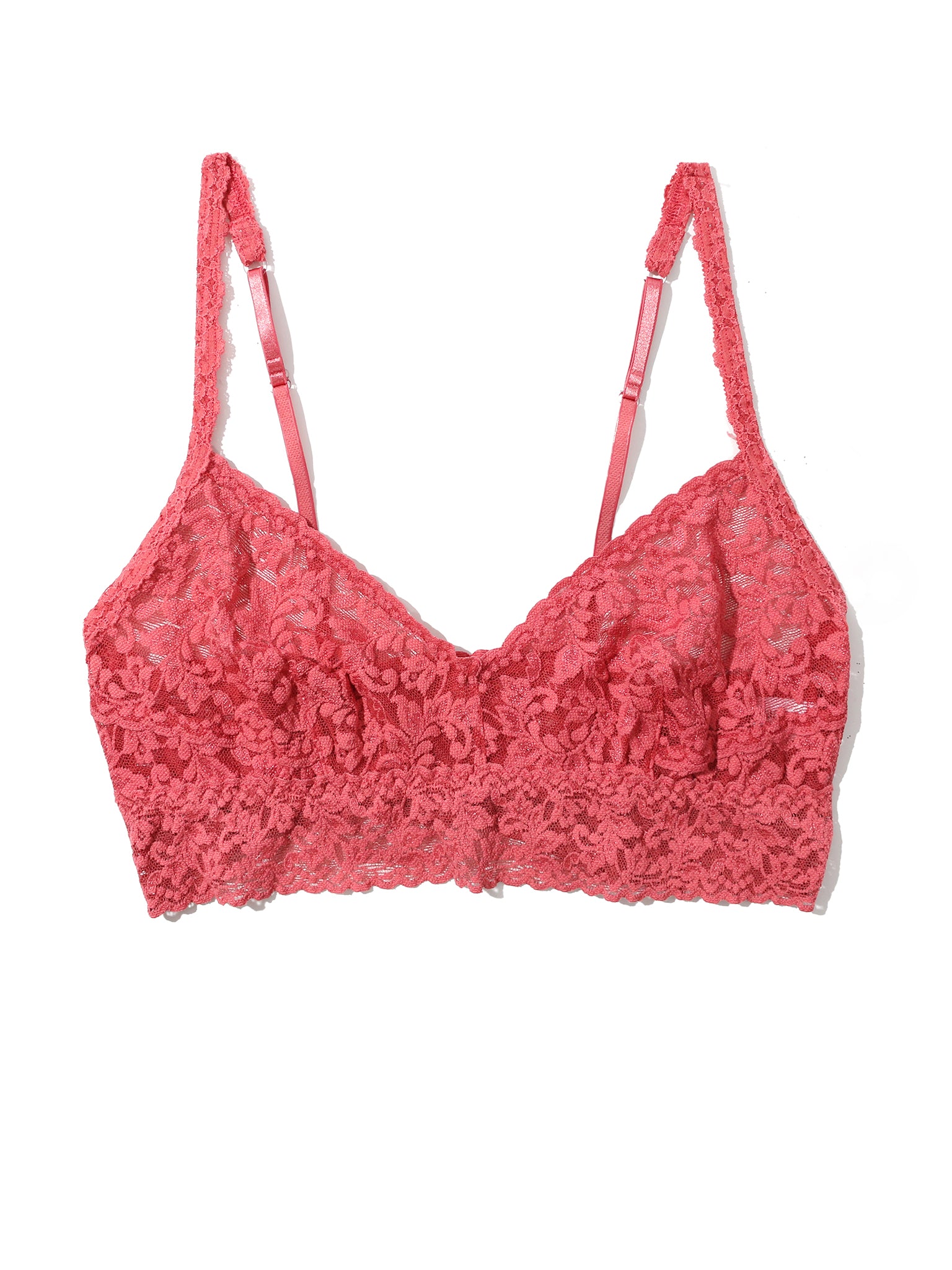 Naples Red V-Neck Retro Lace Bralette - Flat Lay Showing Floral Lace & V-Neckline | Hanky Panky