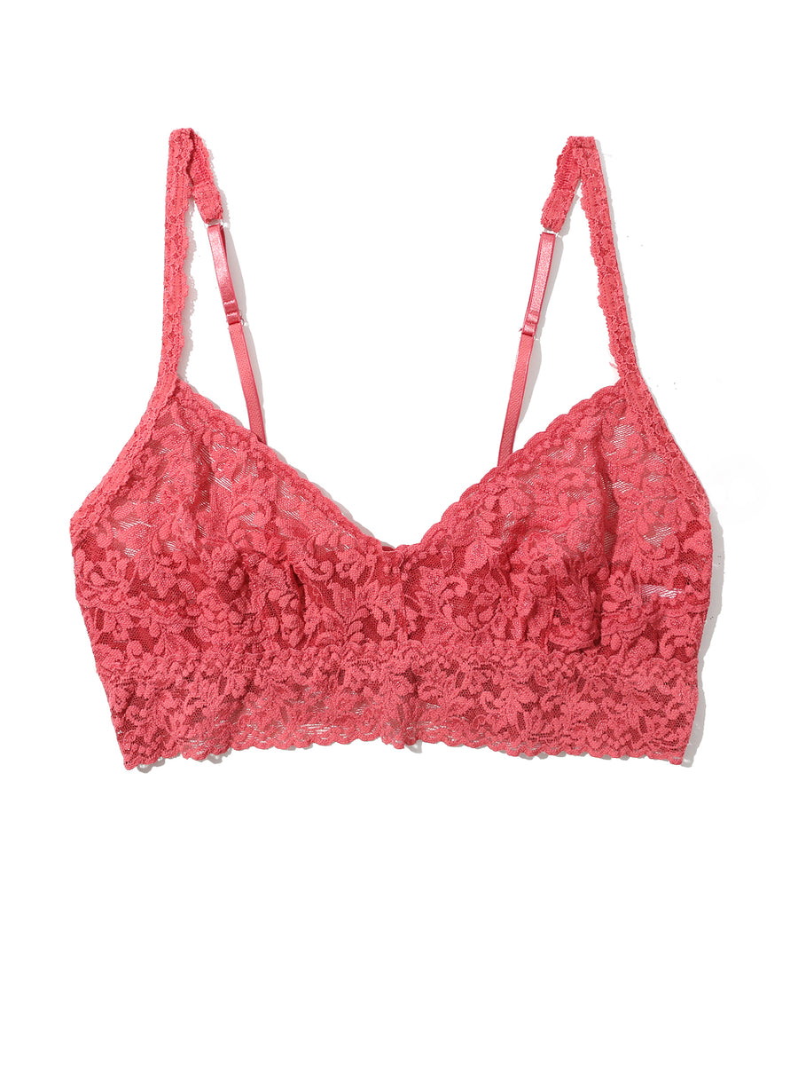 Naples Red V-Neck Retro Lace Bralette - Flat Lay Showing Floral Lace & V-Neckline | Hanky Panky