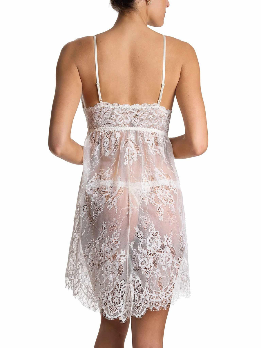 Light Ivory Victoria Lace Chemise with G-String - Back View, Sheer Floral Lace Chemise with Adjustable Straps | Hanky Panky