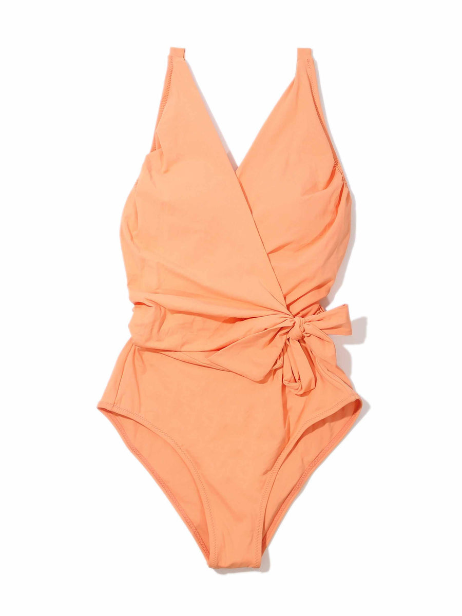 Florence Orange Wide Strap Wrap One Piece Swimsuit - Flat Lay | Hanky Panky