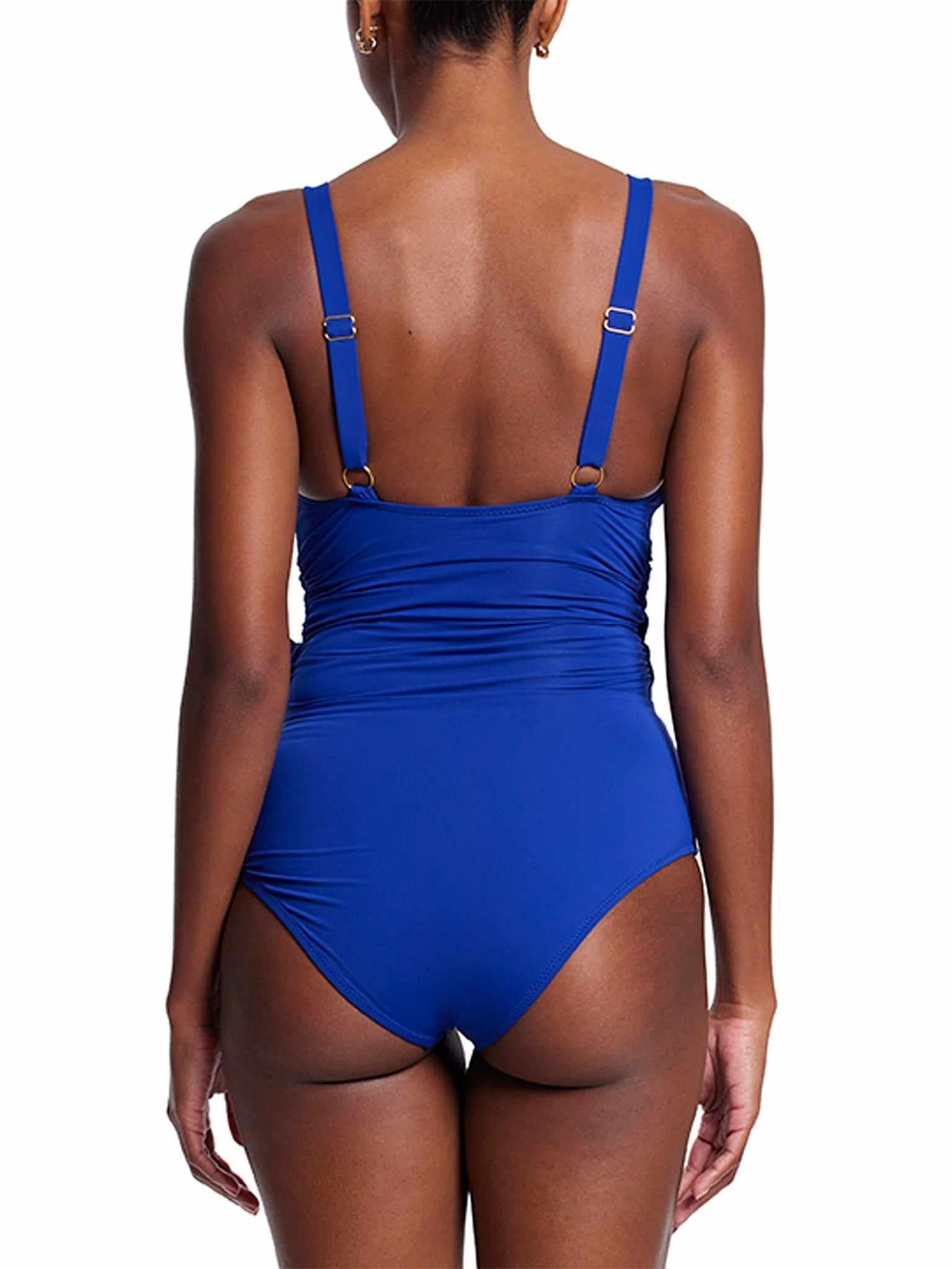 Poolside Blue Wide Strap Wrap One Piece Swimsuit - Back View, Adjustable Straps | Hanky Panky