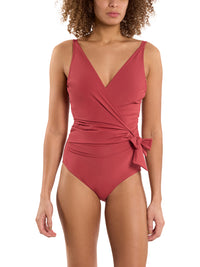 Wide Strap Wrap One Piece Swimsuit Sunbaked Red  Black Friday Sale