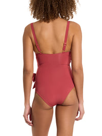 Wide Strap Wrap One Piece Swimsuit Sunbaked Red  Black Friday Sale