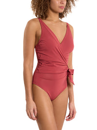Wide Strap Wrap One Piece Swimsuit Sunbaked Red  Black Friday Sale