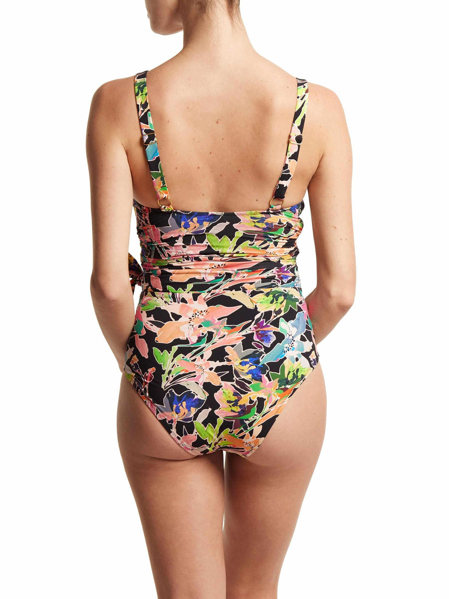 Floral Print Wide Strap Wrap One Piece Swimsuit, Back View - Wide Straps Detail | Hanky Panky