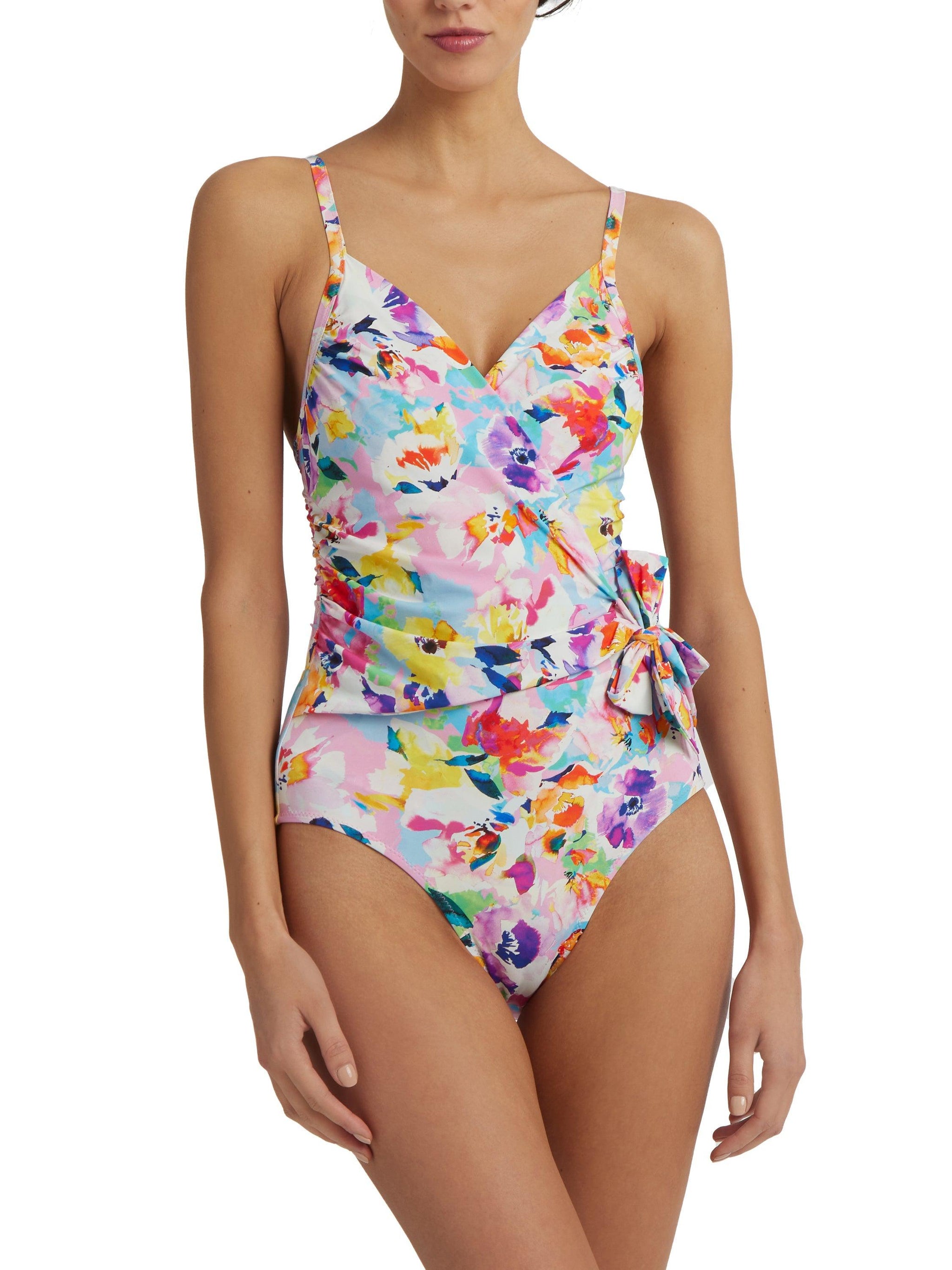 Wrap One Piece Swimsuit Watercolored Sale