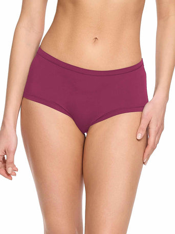 YourFit™ Boyshort Mulled Wine Red - Front View On Model, Full Coverage Seamless Panty | Hanky Panky