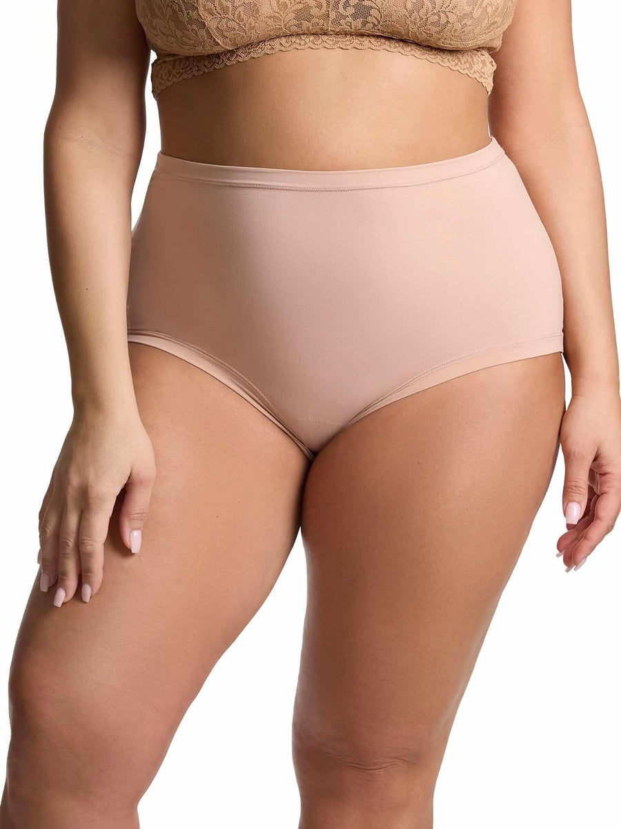YourFit™ High Rise Boyshort Almond Milk Neutral - Front View Plus Size Model | Hanky Panky