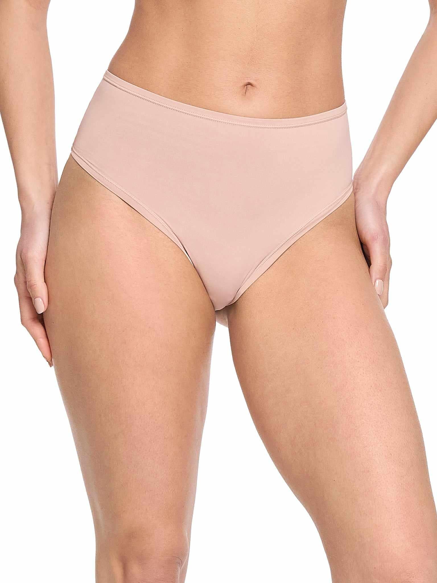 YourFit™ High Rise Thong Almond Milk Neutral - Front View On Model, Comfortable High Rise Thong | Hanky Panky