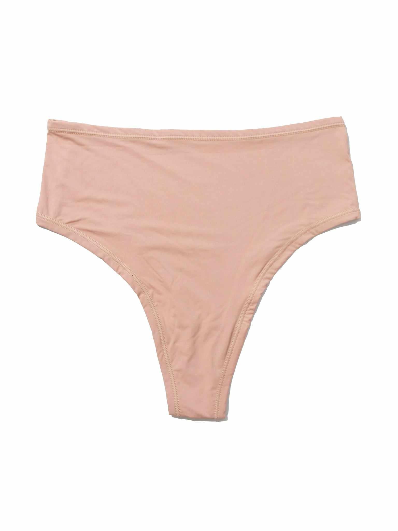 YourFit™ High Rise Thong Almond Milk Neutral - Flat Lay Front, Buttery Soft One Size Thong | Hanky Panky