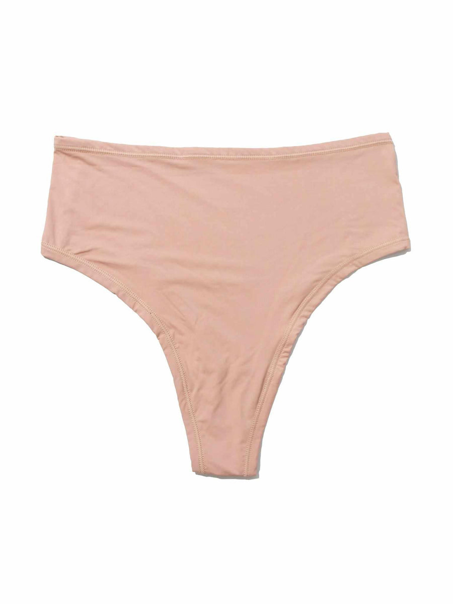 YourFit™ High Rise Thong Almond Milk Neutral - Flat Lay Front, Buttery Soft One Size Thong | Hanky Panky
