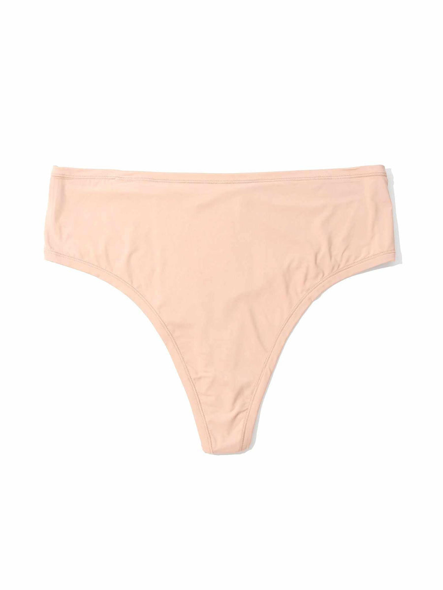 YourFit™ High Rise Thong Almond Milk Neutral - Flat Lay Back, Smooth One Size High Waisted Thong | Hanky Panky