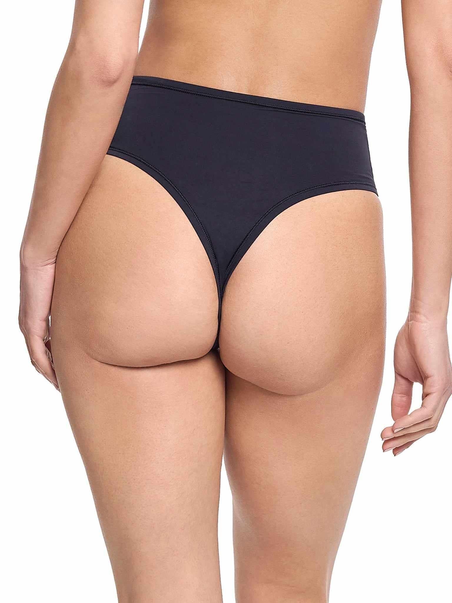 Black YourFit™ High Rise Thong - Back On-Model View, Thong Cut | Hanky Panky