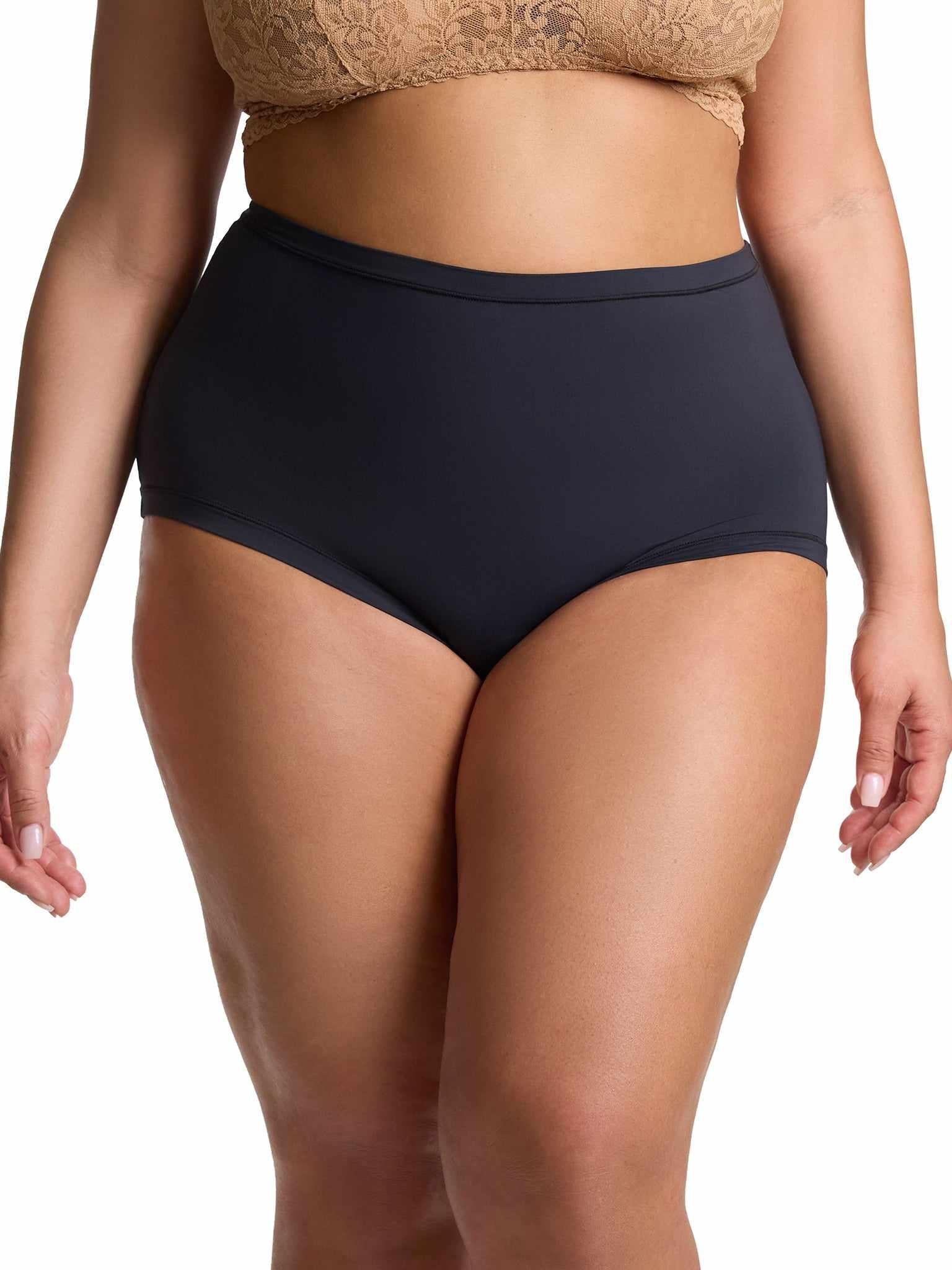 Black YourFit™ High Rise Thong - Plus Size Front On-Model View, High Waisted | Hanky Panky