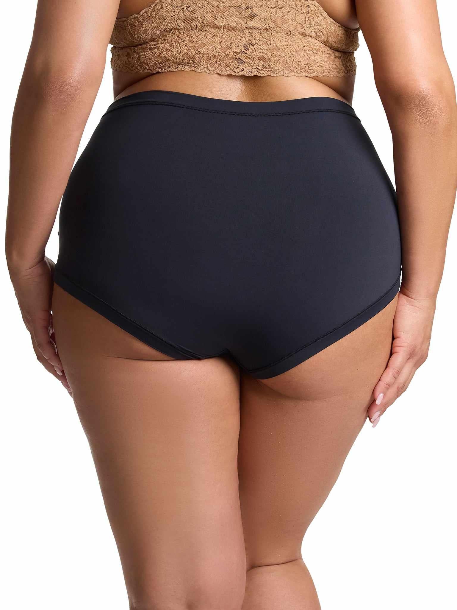 Black YourFit™ High Rise Thong - Plus Size Back On-Model View, Full Coverage Waistband | Hanky Panky