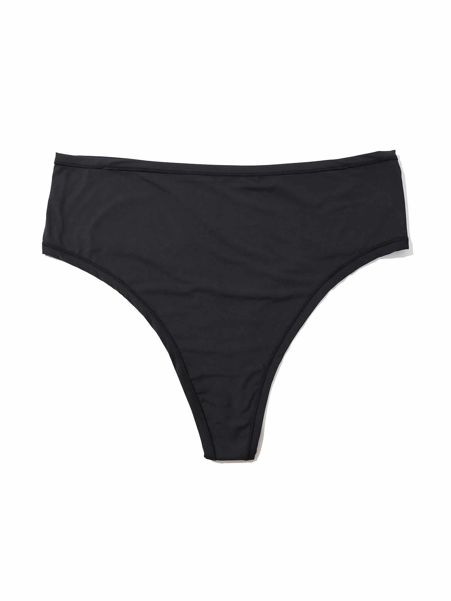 Black YourFit™ High Rise Thong - Flat Lay Back View, High-Cut Leg Opening | Hanky Panky
