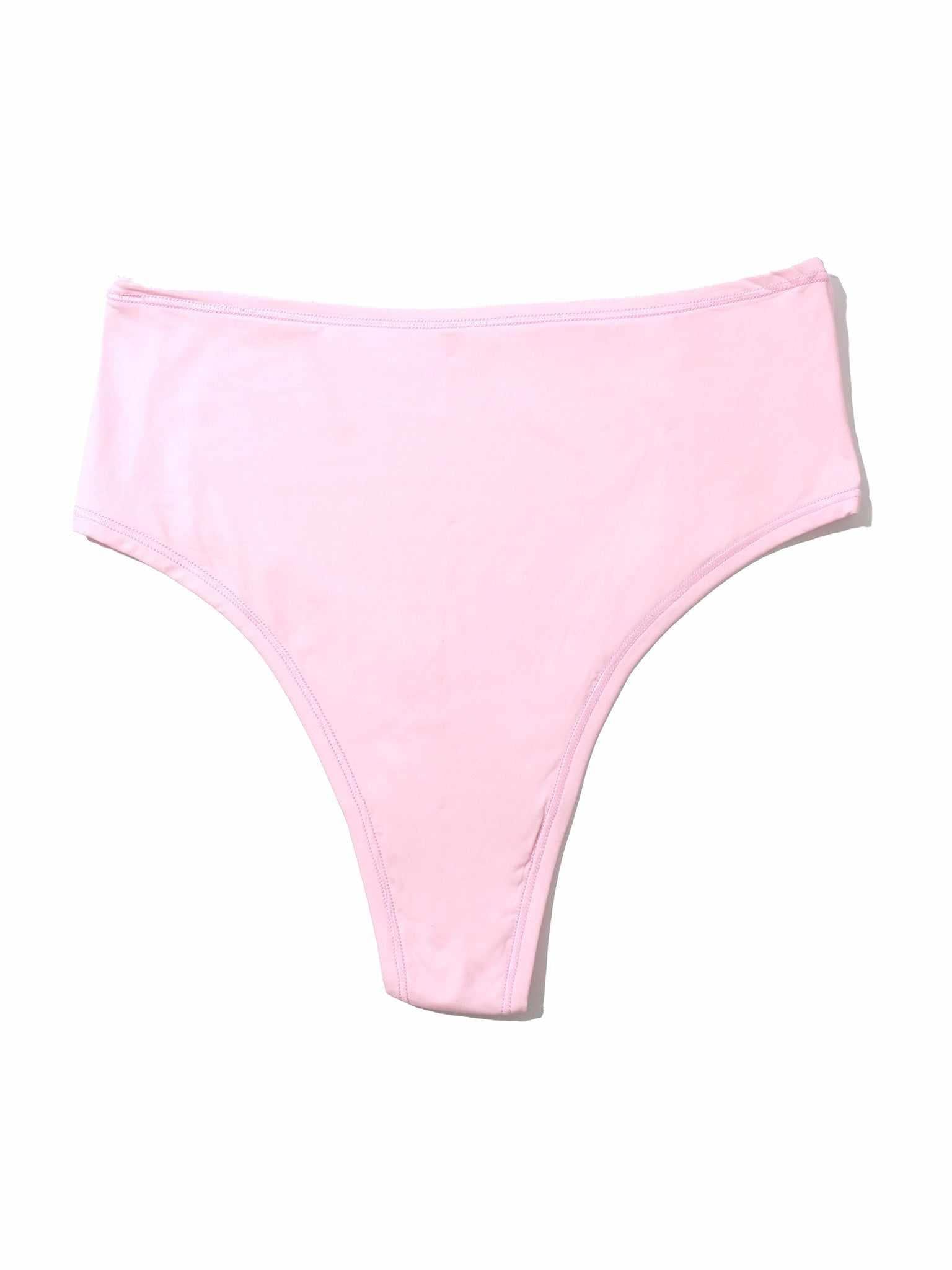Bliss Pink YourFit™ High Rise Thong - Flat Lay Front, Buttery Smooth One Size Thong | Hanky Panky