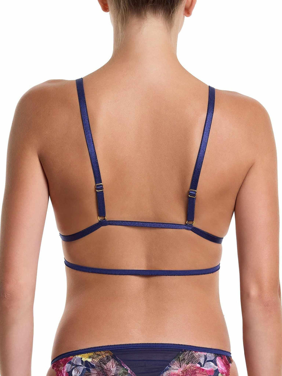 &oh Wildly Blooming Strappy Triangle Bralette Dark Sky Blue - Back Strap Detail On-Model | Hanky Panky
