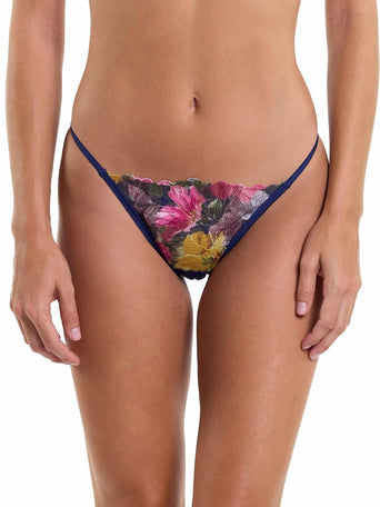 &oh Wildly Blooming Tanga Dark Sky Blue - Front View, Floral Mesh Tanga Panty On Model | Hanky Panky