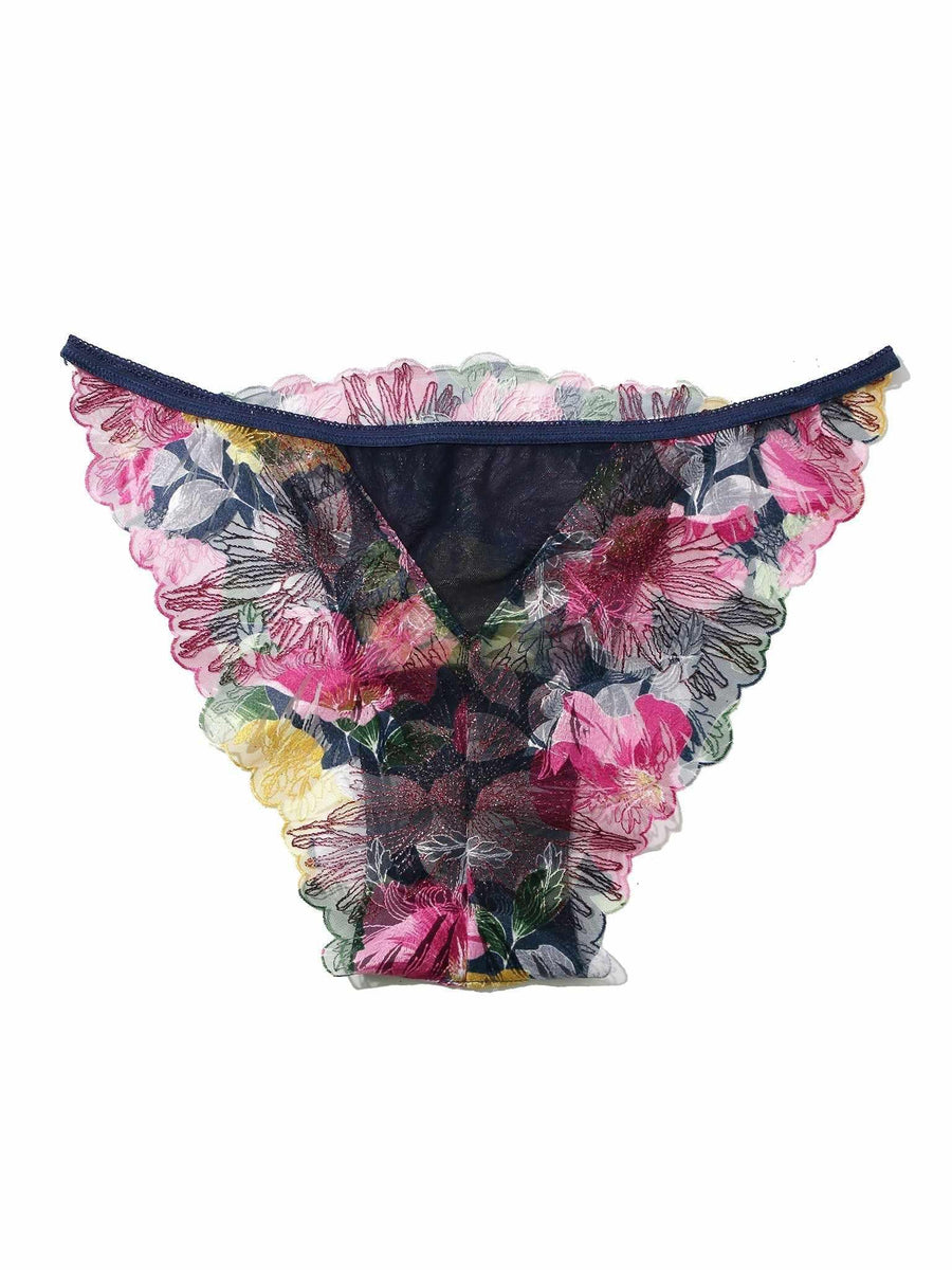 &oh Wildly Blooming Tanga Dark Sky Blue - Flat Lay, Floral Embroidered Mesh Tanga Panty | Hanky Panky