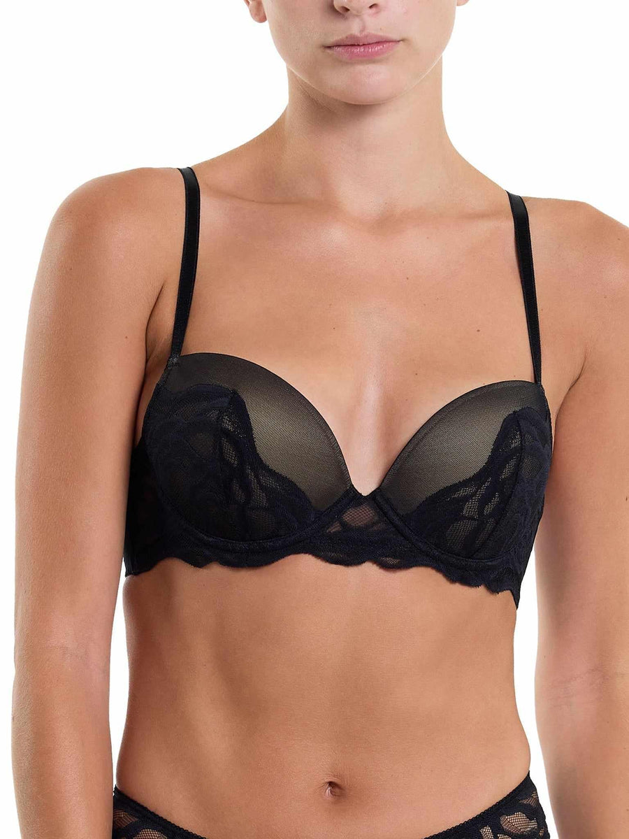 &oh™ Dark Romance Black Lace Underwire Bra - Front Close-Up, Sheer Mesh Cup & Lace Detail | Hanky Panky