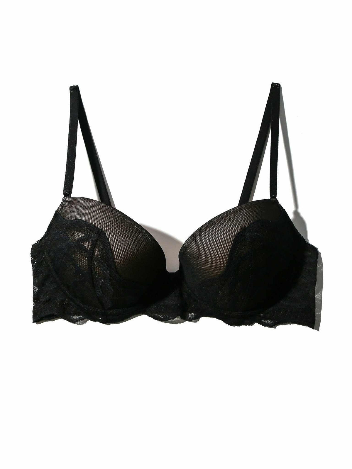 &oh™ Dark Romance Black Mesh and Lace Underwire Bra - Flat Lay, Scallop Lace Trim Detail | Hanky Panky