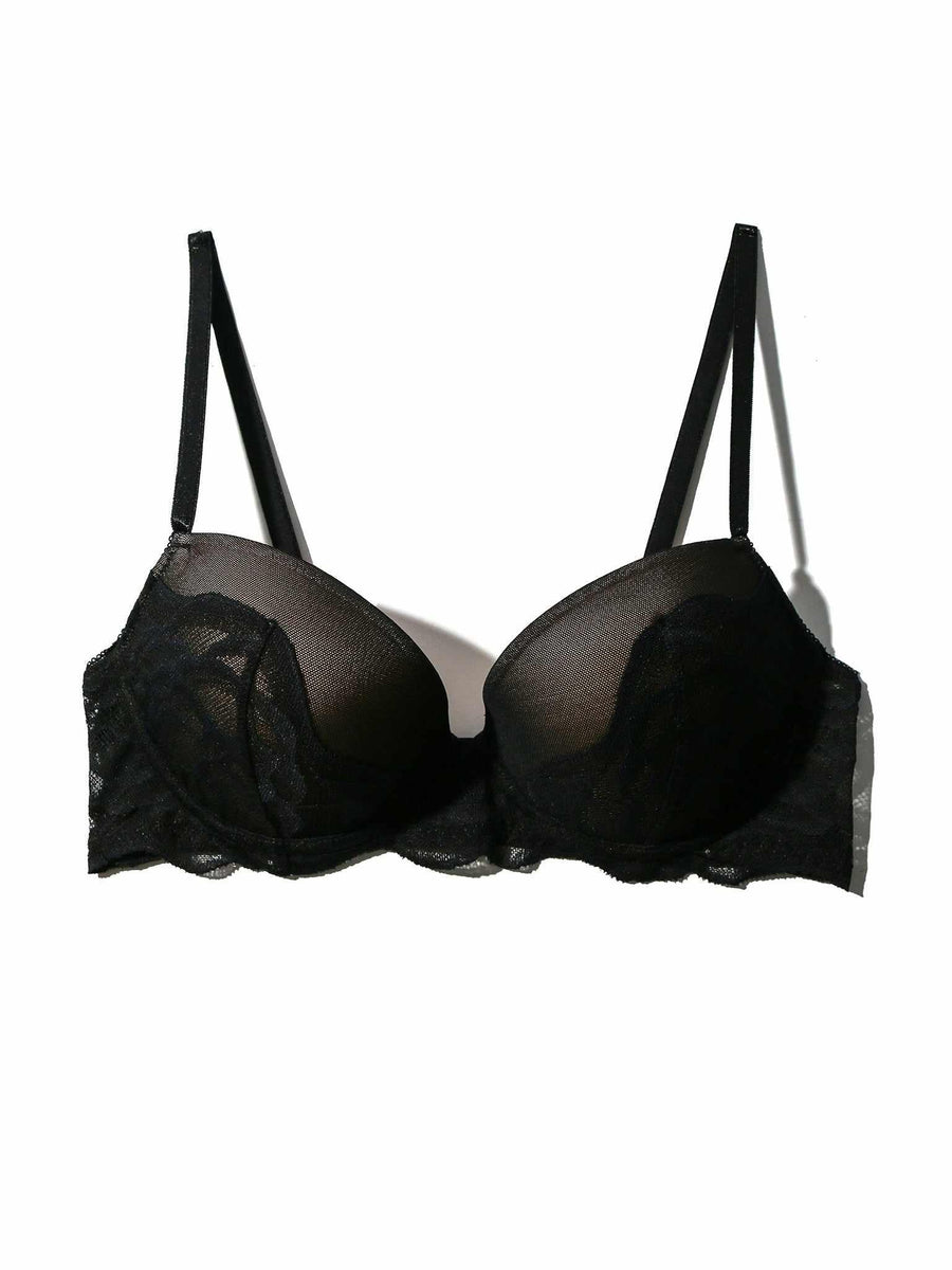 &oh™ Dark Romance Black Mesh and Lace Underwire Bra - Flat Lay, Scallop Lace Trim Detail | Hanky Panky