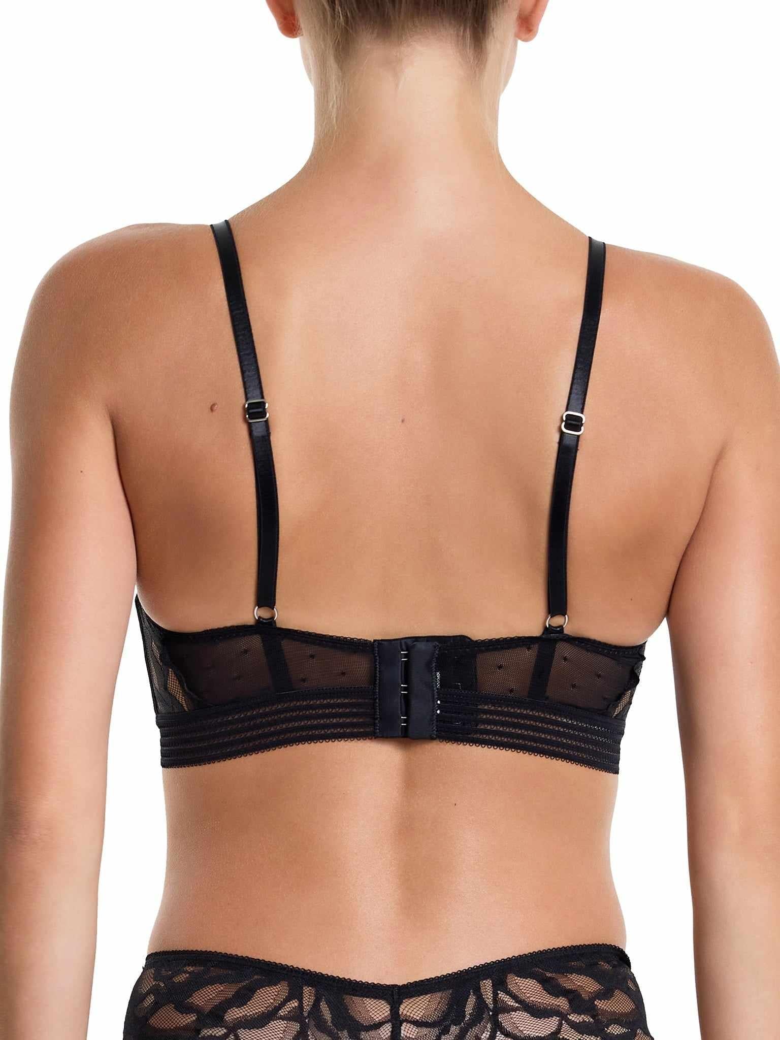 &oh™ Glamorous Grunge Black Longline Underwire Bra - Back View, Dotted Mesh & Hook Closure | Hanky Panky