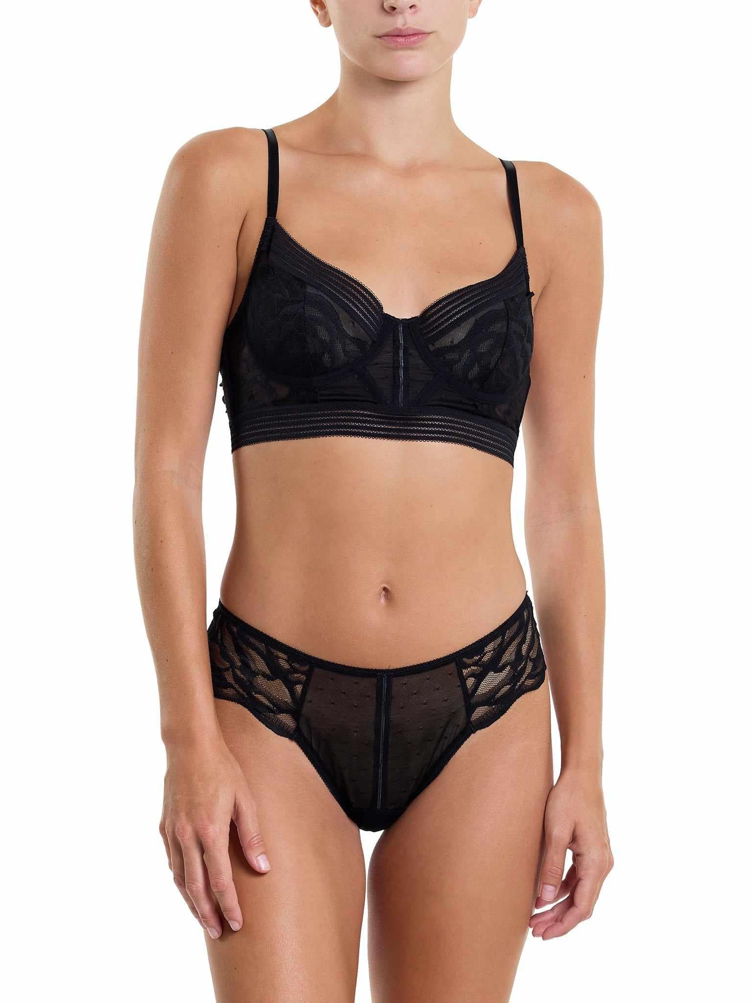 &oh™ Glamorous Grunge Black Longline Bra & Matching Panty Set - Full On-Model, Grunge Lingerie Look | Hanky Panky