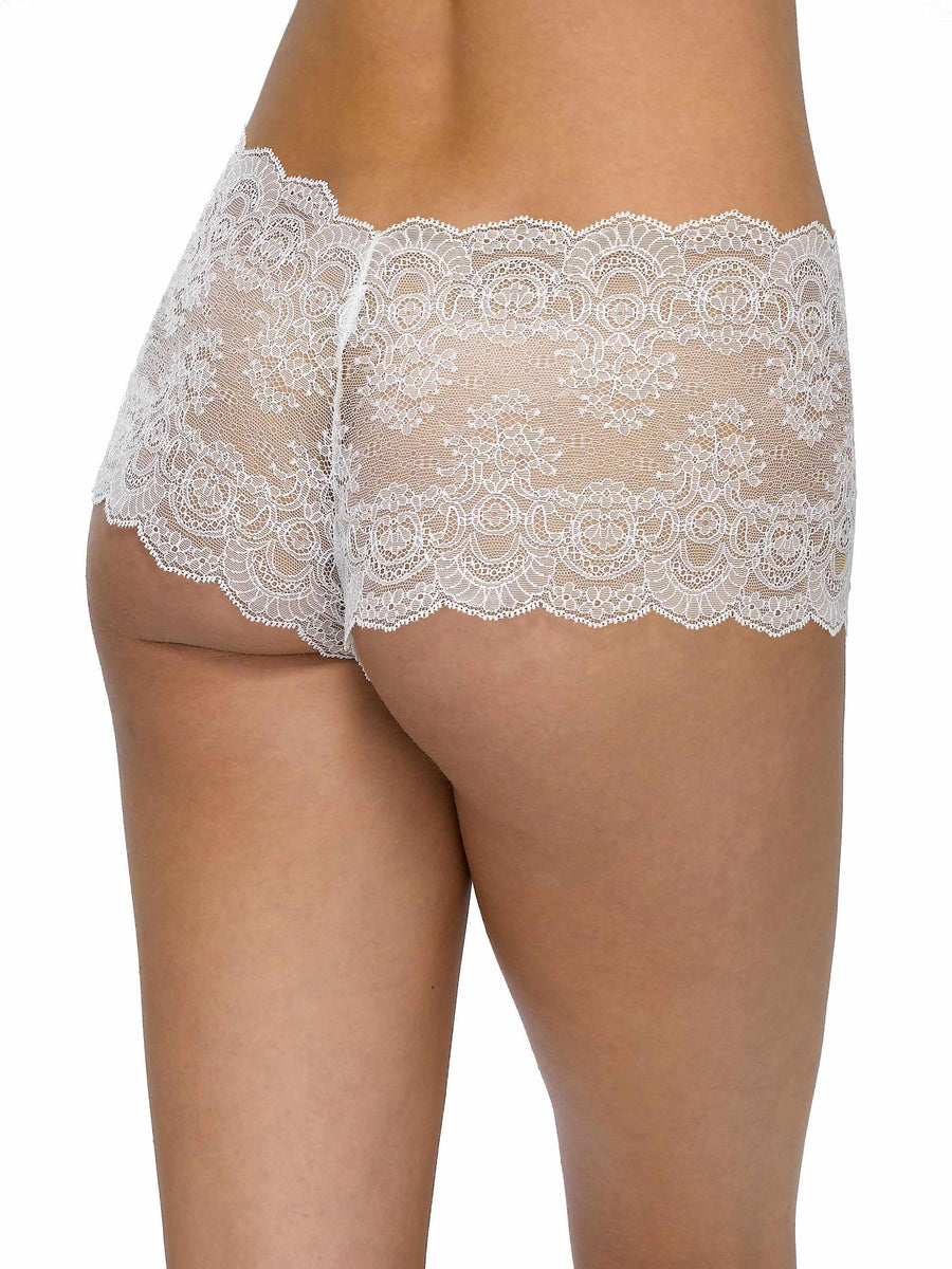 Ivory &oh™ Luxe Lace Crotchless Brief - Back View On-Model | Hanky Panky