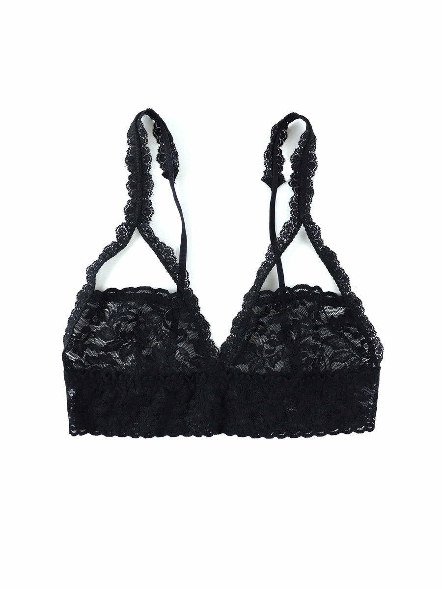 Black &oh™ Retro Lace Half Cup Bralette - Flat Lay, Scalloped Lace & Strappy Strap Detail | Hanky Panky