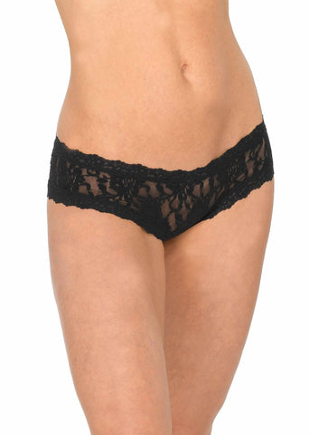 Black Signature Lace Crotchless Cheeky Hipster - Front On-Model View, black lace hipster panties | Hanky Panky