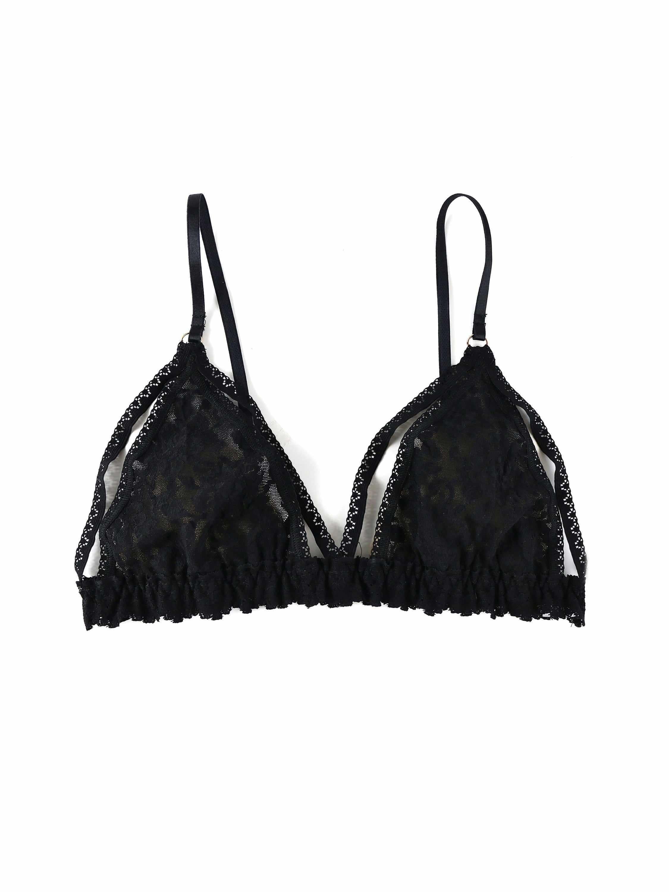 &oh™ Trina Black Lace Bralette - Flat Lay, Triangle Cup and Scalloped Band Detail | Hanky Panky