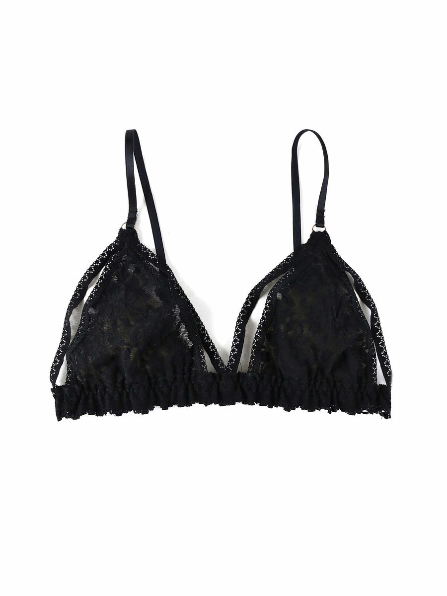 &oh™ Trina Black Lace Bralette - Flat Lay, Triangle Cup and Scalloped Band Detail | Hanky Panky