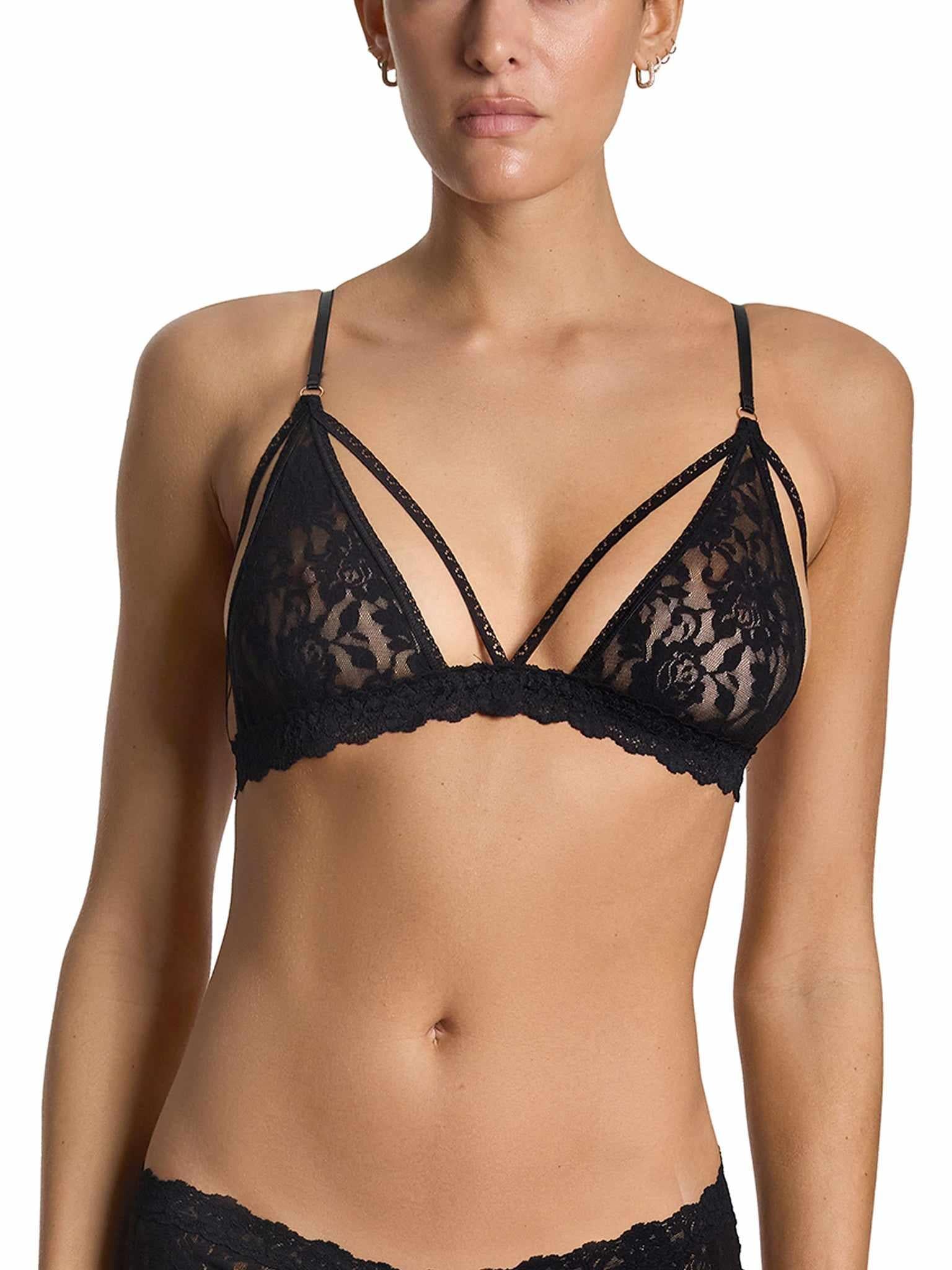&oh™ Trina Black Lace Bralette - Front View, Strappy Triangle with Scalloped Band | Hanky Panky