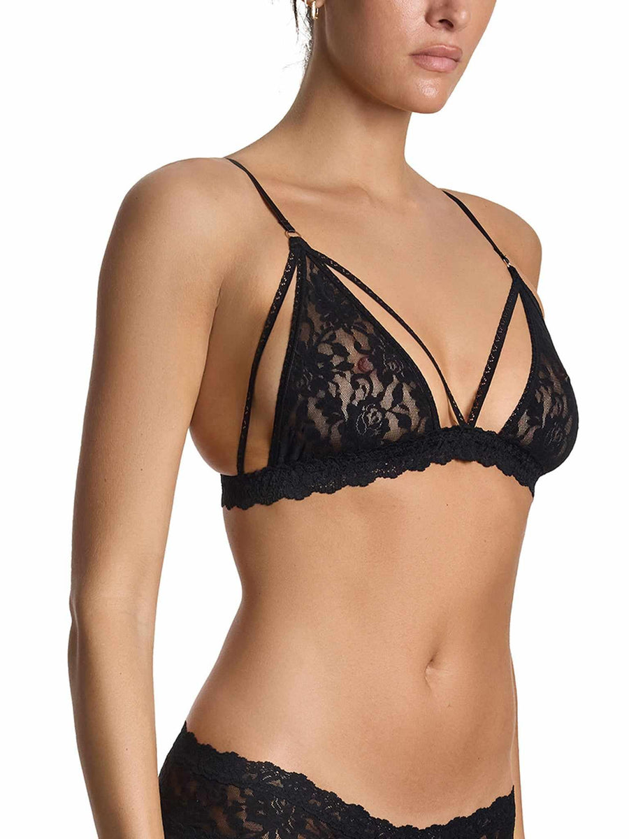 &oh™ Trina Black Lace Bralette - Three-Quarter View, Strappy Front Detail On Model | Hanky Panky